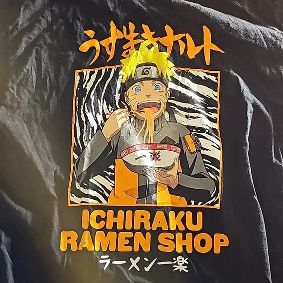 Mens Naruto Ichiraku Ramen Shop Black Orange Anime T Shirt XL - Picture 2 of 4